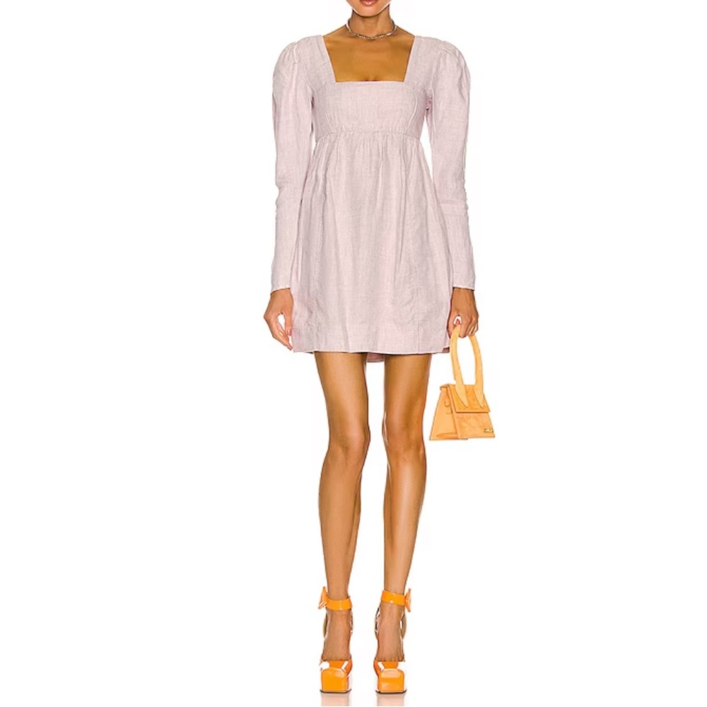 NWT GANNI Babydoll Hemp Mini Dress Light Lilac Long Sleeve Lavendar